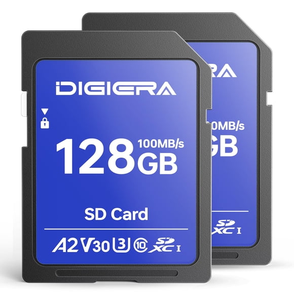 Tarjeta de memoria DIGIERA 128 GB SDXC UHS-I 100 MB/s, paquete de 2