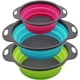 thumbnail image 1 of Juego de 3 coladores plegables Qimh de silicona redondos (2 de 4 cuartos y 1 de 2 cuartos), perfectos para escurrir pasta, verduras y frutas (verde, azul y morado)., 1 of 7