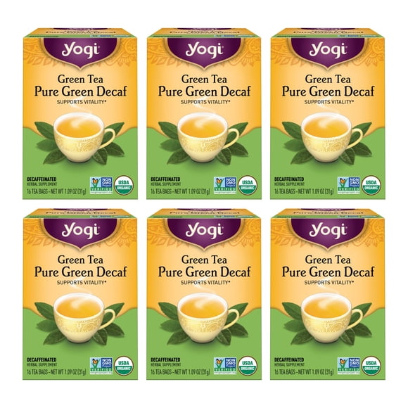 Yogi Té Verde Puro Verde Descafeinado 96 Bolsitas de Té Paquete de 6