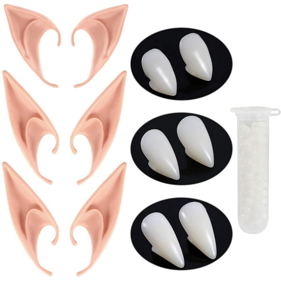 Accesorio para disfraz de cosplay, colmillos de dientes de vampiro y orejas de elfo