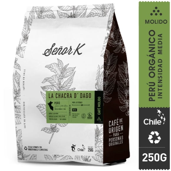 Café Especialidad Organico Peru Chacra D'Dago Molido Bolsa, 250 g