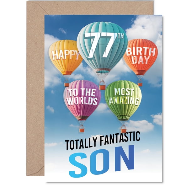 Tarjeta de felicitación con diseño de globo aerostático para cumpleaños número 77 de Giftzie Son