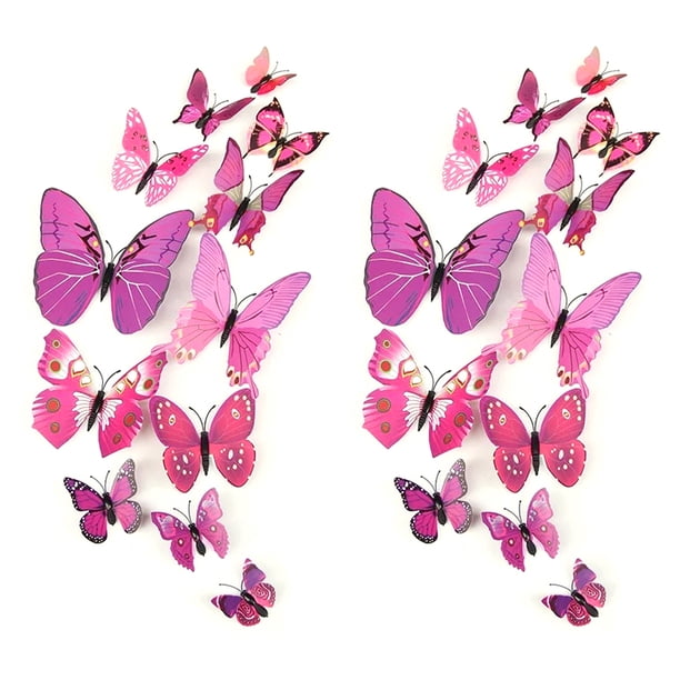 Decoración de pared de mariposas, 24 unidades, pegatinas 3D de mariposas para decoración de fiestas con imanes (coloridas, 24)