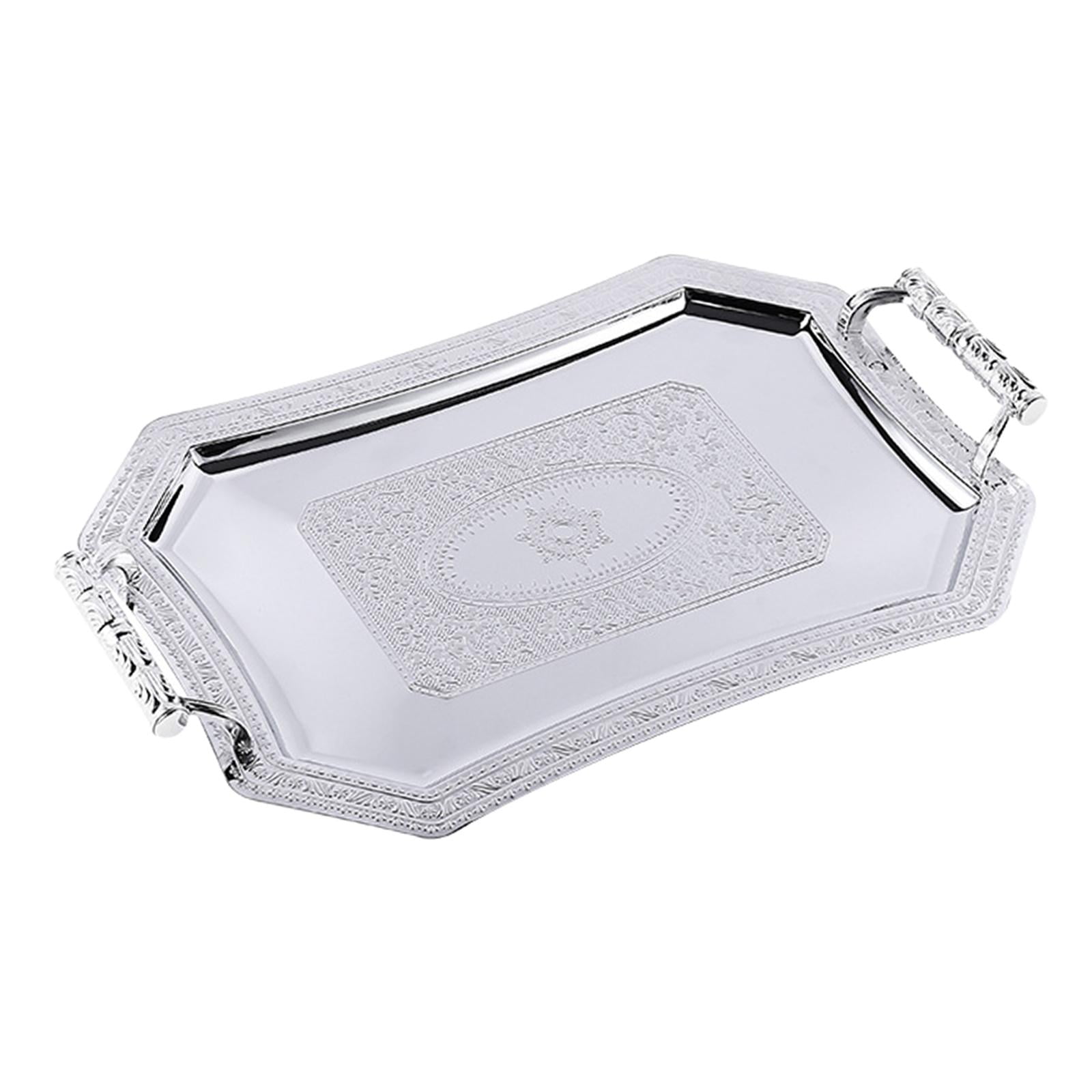 Magideal - Bandeja De Patrón De Estilo Europeo Organizador De Almacenamiento De Alimentos Plato De Fruta Bandeja De Té Bandejas De Mesa De Postre Para Cena Fiest Plata M