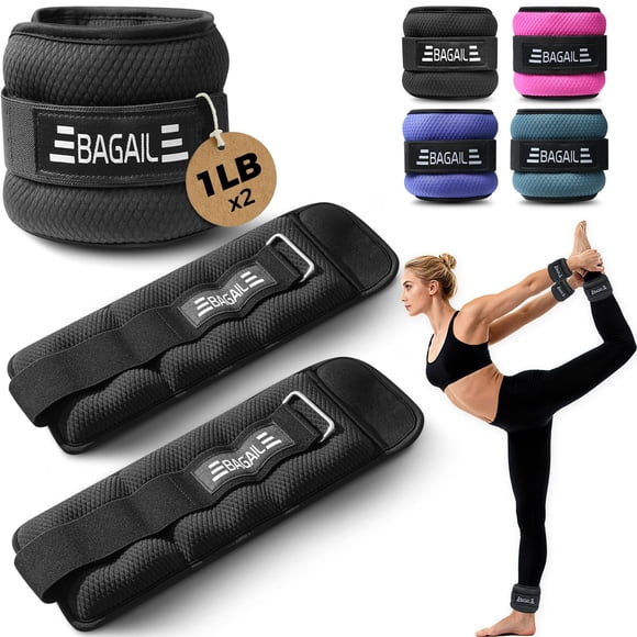 Pesas para tobillos y muñecas BAGAIL, par de 2 lb, negras, fitness