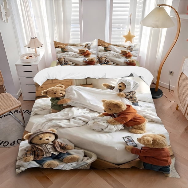 Anime Teddy Bear Bed Set - Comes with a Quilt Cover And Two Pillowcases (Core Not Included) - Ideal for Bedroom Decoration And Holiday Presents Showcasing Adora
