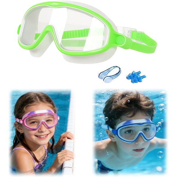 Gafas natación niños HD montura grande verano visión amplia antivaho clases natación