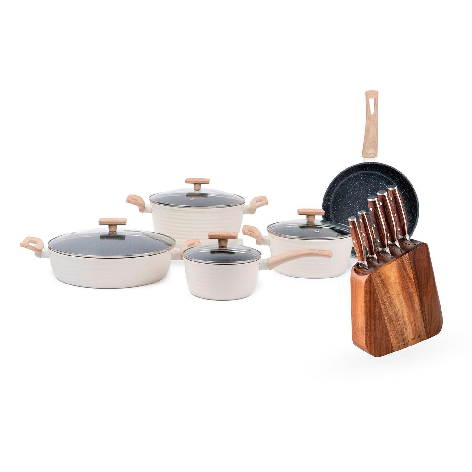 Bateria De Cocina Savannah + Set De Cuchillos Holz Simplit Rosa