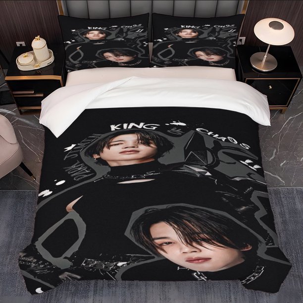 3pcs Dark Wind Tribute Jimin Theme Printed Bedding Set Soft Duvet Cover and 2 Pillowcases for All Seasons