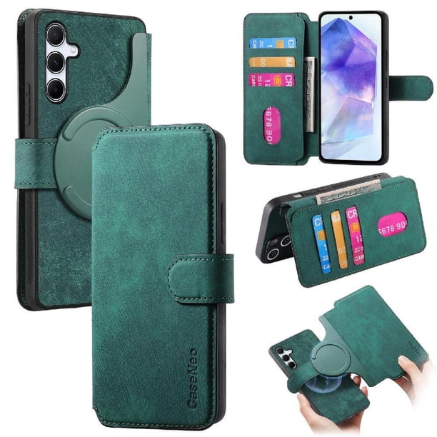 Funda Billetera Magnética para Samsung Galaxy A55 Soporte Tarjetas Desmontable Verde