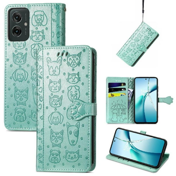 Funda Cartera FOXDOCK para Motorola Moto G55 , Flip PU con Relieve de Gatos y Perros, Tarjetero y Soporte