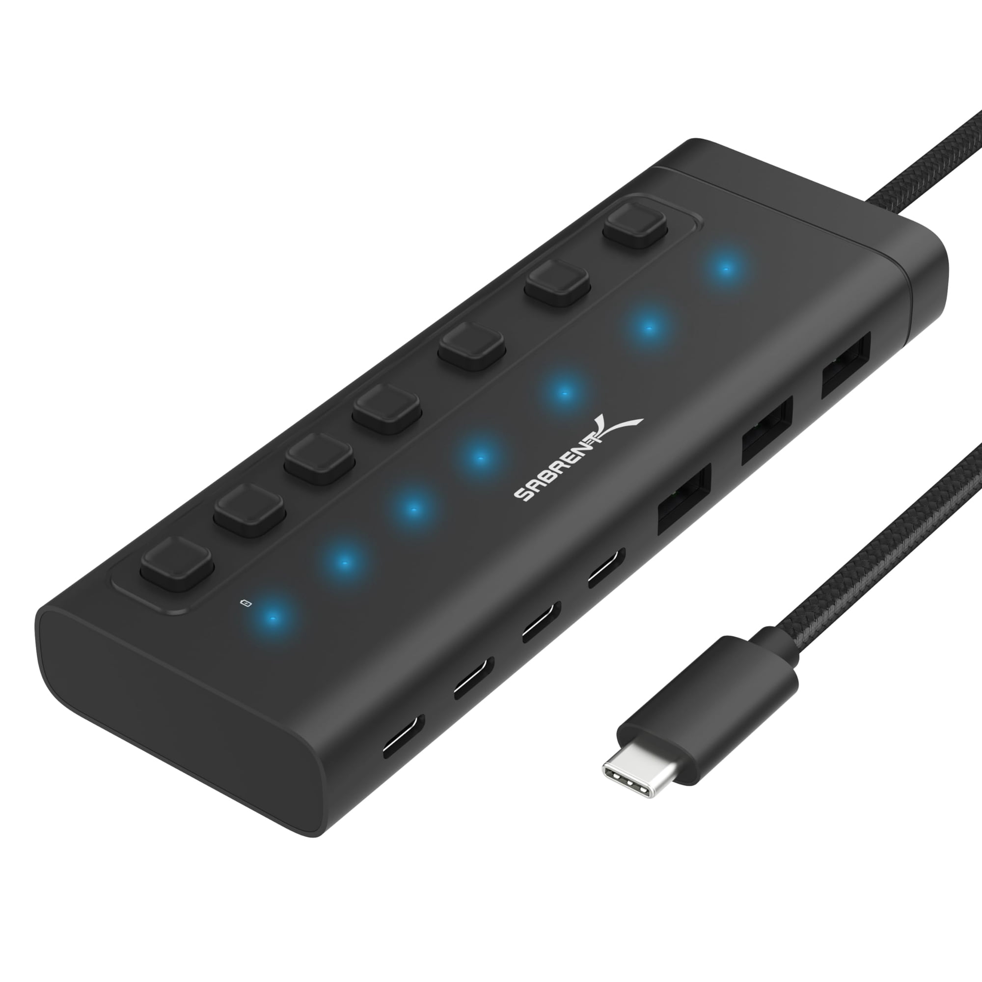 Hub Usb-c Sabrent De 7 Puertos, 5 Gbps, Usb 3.2 Con Pd De 20 W Para Mac Pc