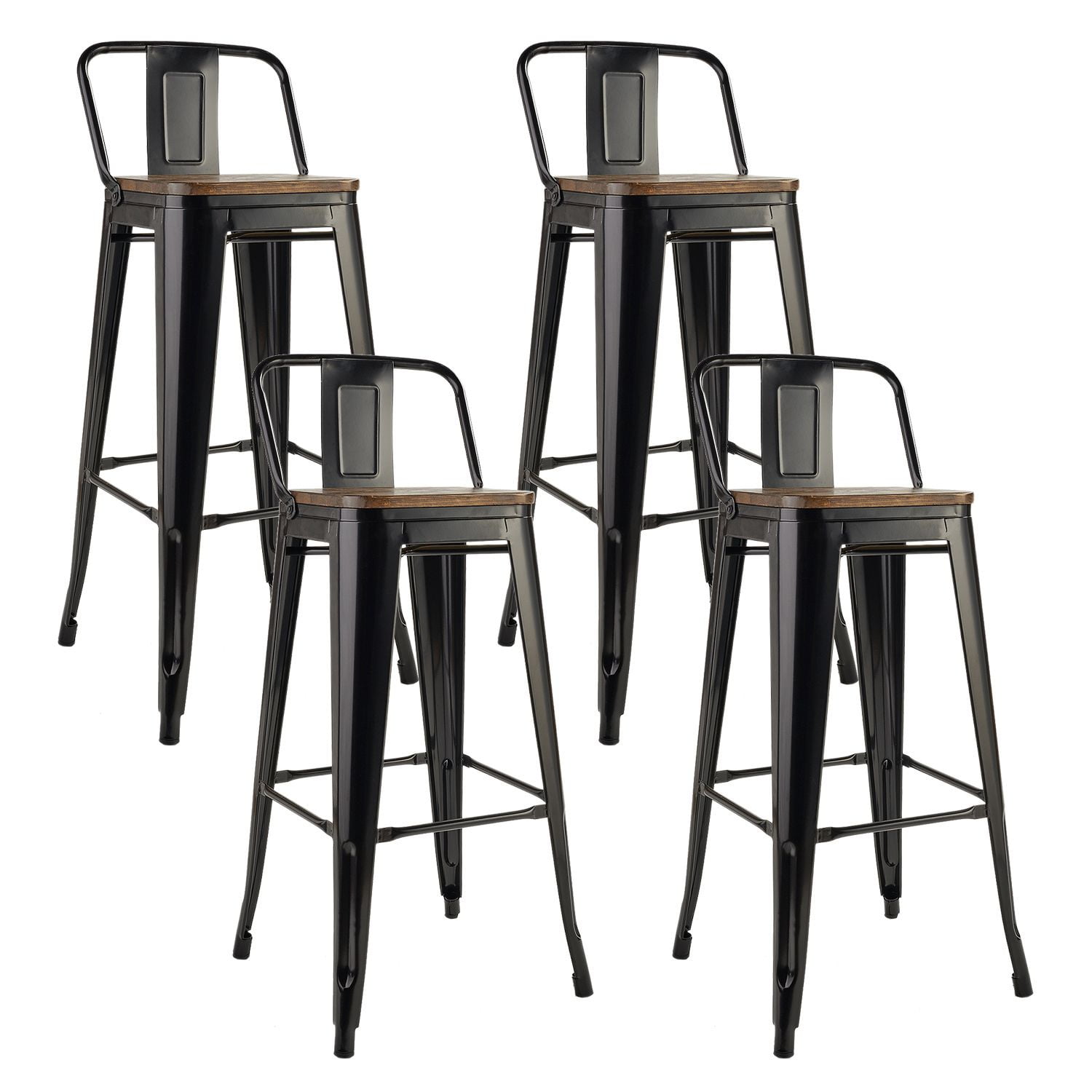 Nevi Express - Pack 4 Taburetes Tolix 76 Cm Con Asiento Madera Marrón