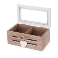 Oem - Caja De Té Mediana De Madera 2 Espacios Corazon