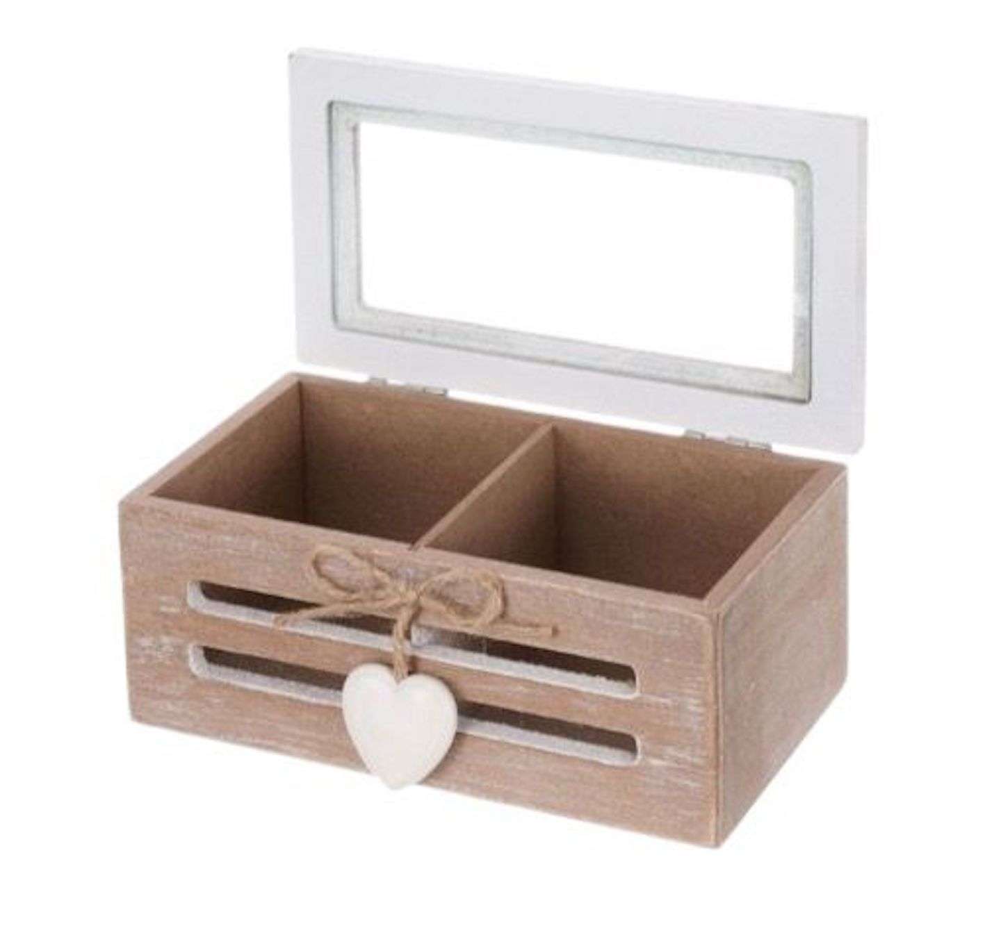 Oem - Caja De Té Mediana De Madera 2 Espacios Corazon