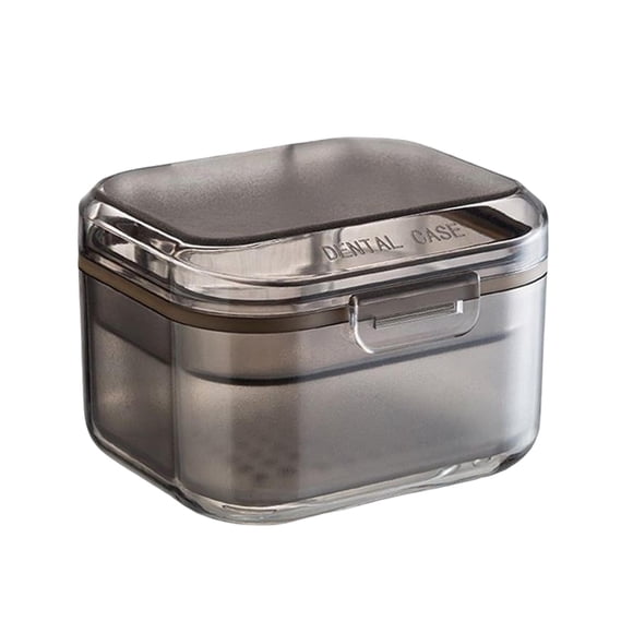 Tportable Denture Case Contenedor Impermeable Drenaje Organizador Titular Remojo Negro