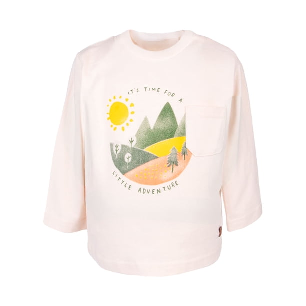 Polera Bebé Niño Manga Larga Estampado y Bolsillo Crudo