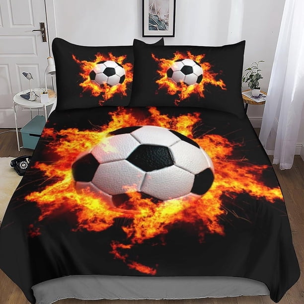 Juego de ropa de cama de microfibra con funda nórdica de fútbol, funda nórdica deportiva con estampado 3D, cierre de cremallera, suave para hombres, mujeres y niños.