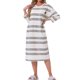 thumbnail image 2 of Camisón de Manga Larga de Algodón para Mujer INSPIRE CHIC Regreso a Clases con Rayas Midi y Soporte de Sujetador Incorporado M Blanco, 2 of 6