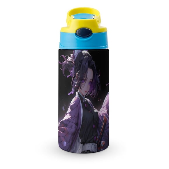 Kochou Shinobu Botella de Agua con Tapa Pop Top de Un Toque, Acero Inoxidable, a Prueba de Fugas, para Deportes, Botella Infantil azul 12 oz
