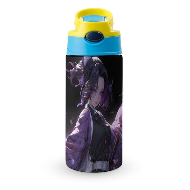 Kochou Shinobu Botella de Agua con Tapa Pop Top de Un Toque, Acero Inoxidable, a Prueba de Fugas, para Deportes, Botella Infantil azul 12 oz