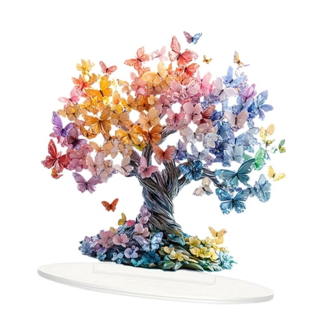 Magideal - Mariposa Lucky Tree Ornament Desktop Decor 2D Regalo Acrílico Árbol De La Vida Decoración Para La Sala De Estar De La Sala Del Dormitorio Estantería