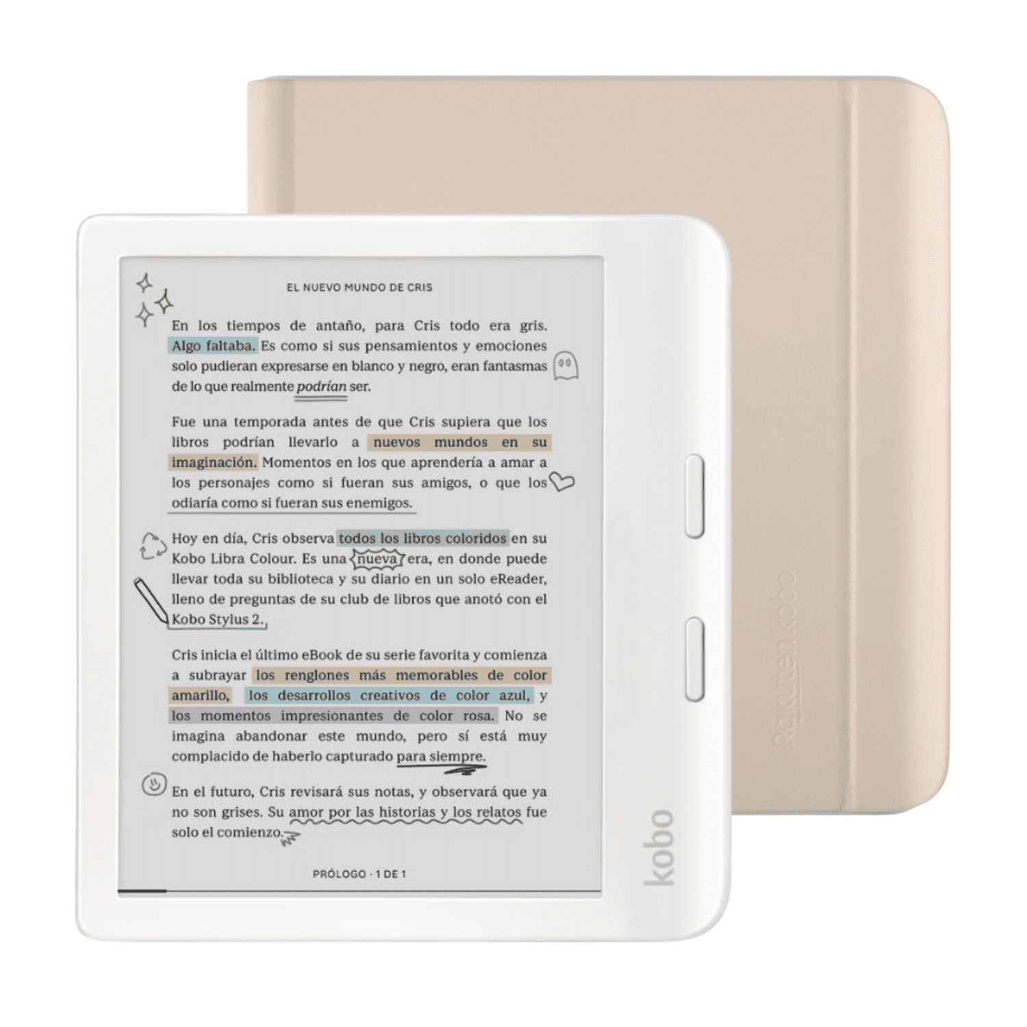 Rakuten Kobo - Lector E Reader Kobo Libra Colour Blanco Con Funda Sleepcover Beige