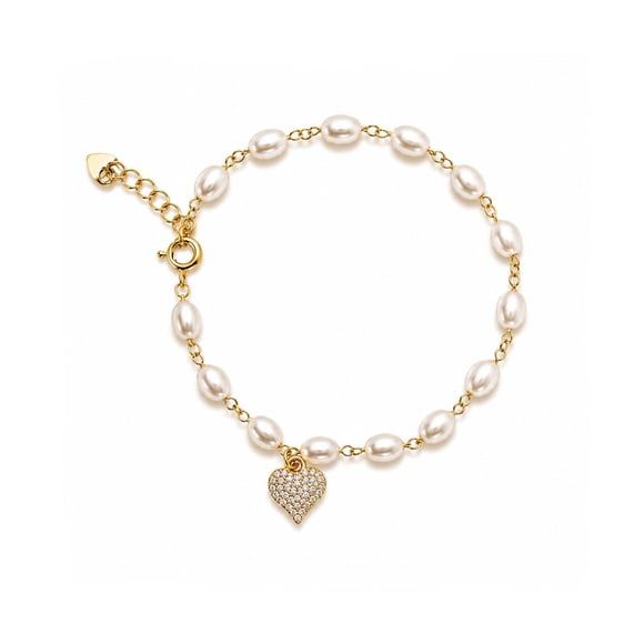 Pulsera Pearl Heart Glow con Baño de Oro 18K.