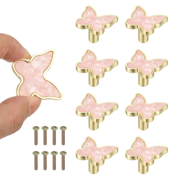 8 Piezas de Pomos de Gabinete con Forma de Mariposa, Pomos de Tocador de Baño Tiradores de Cajón de Cocina para Hardware de Puerta de Armario Rosa
