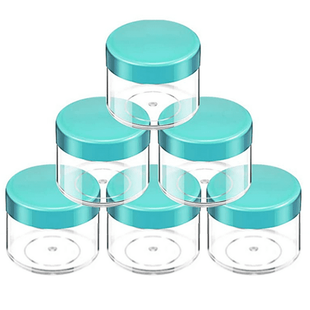 Frascos redondos de plástico transparente a prueba de fugas de 60 gramos/60 ml (2 oz) con tapa azul para guardar maquillaje