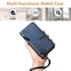 thumbnail image 4 of Funda tipo cartera para iPhone 13 mini con bolsillo con cremallera, tarjetero, soporte, correa para la muñeca y tapa de cuero azul, 4 of 5