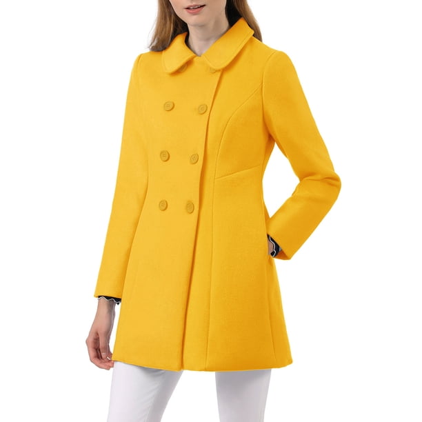Abrigo de Invierno Doble Botonadura con Cuello Peter Pan para Mujer de INSPIRE CHIC, Gabardina Mostaza Amarillo M