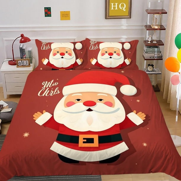 Christmas Gifts Santa Claus Kids Quilt Duvet Cover Set Kids Bedspread3-Piece Bedding Set