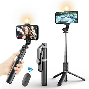 Veatool - Trípode De Palo De Selfie Bluetooth Con Luz De Llenado, Soporte De Trípode De Selfie De Viaje Ligero Escalable, Control Remoto Inalámbrico, Transmisión En Vivo, Videoconferencia
