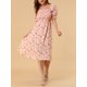 thumbnail image 5 of INSPIRE CHIC Vestido de Mujer con Nido de Abeja Floral Cuello Cuadrado Mangas Cortas Abullonadas Vestidos Midi de Primavera Verano Rosa L, 5 of 7