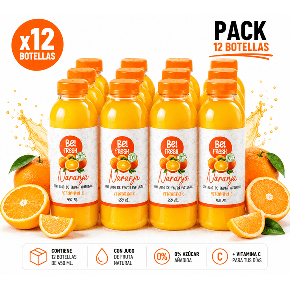 Pack 12 Agua de Frutas Be! fresh Vitamina C Naranja 450cc