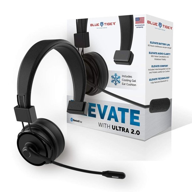 Auriculares Bluetooth inalámbricos Blue Tiger Elite Ultra 2.0, auriculares Trucker Professional de un solo oído, auriculares Bluetooth 5.2 con micrófono, 60 horas de conversación, 1200 horas en espera