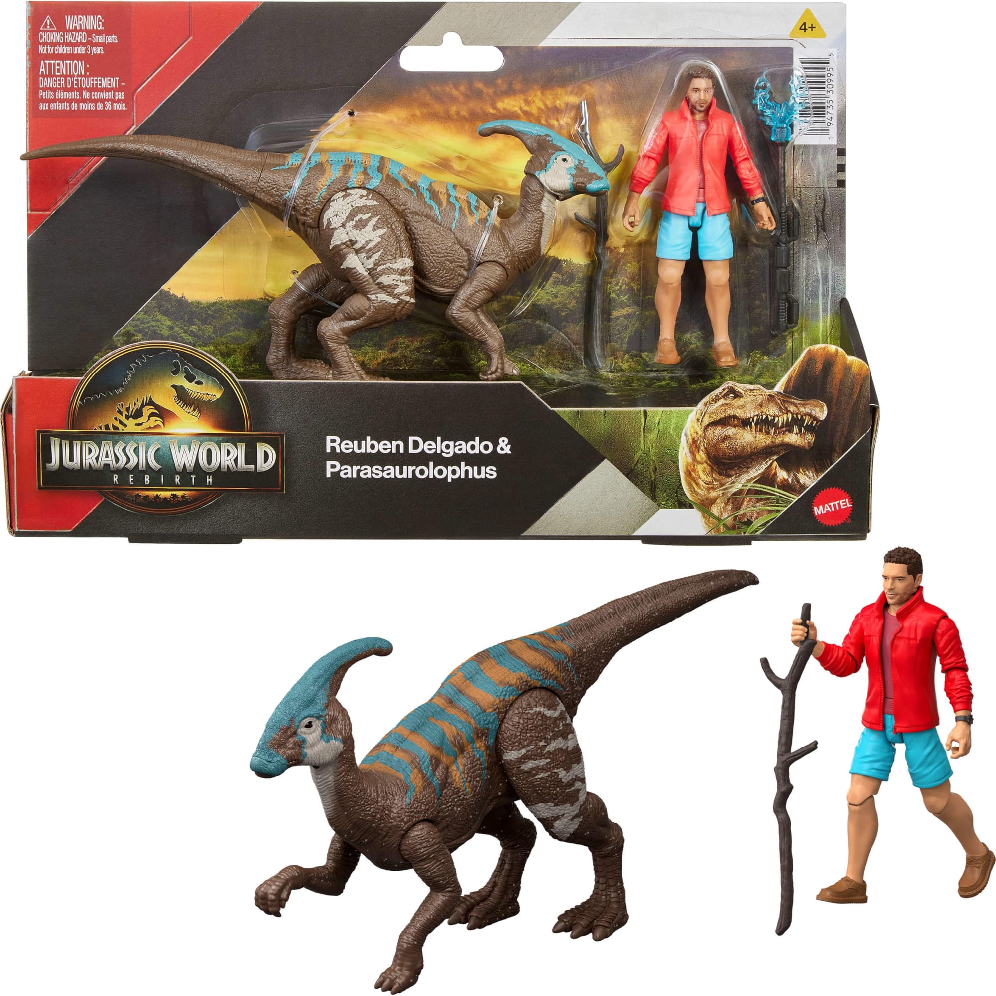 Figura De Juguete Mattel Jurassic World Rebirth Reuben Delgado Y Parasaurolophus