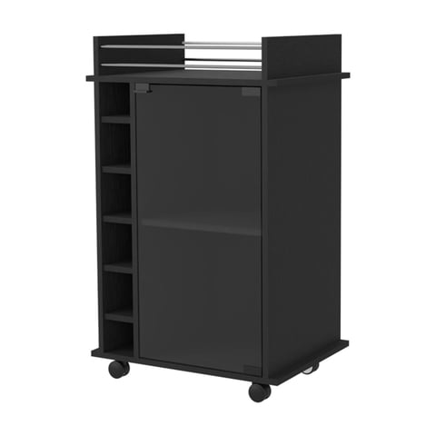 Fmfurniture - Bar Bajo 6 Botelleros 1 Puerta De Vidrio Fm-009N - Negro