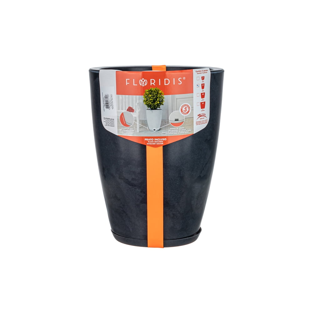 Floridis - Macetero Negro Marmol Amsterdam 44cm Alto Con Plato