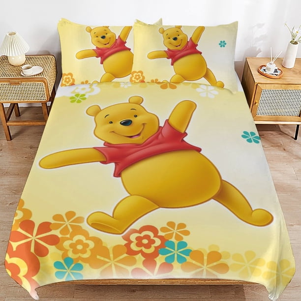 Winnie The Pooh Bed Duvet Cover Microfiber Bedding Sets 3D Printed Lightweight 3 Piece Comforter Sets for Kids Boys Girls