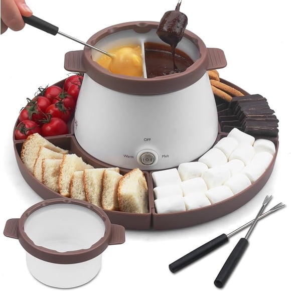 Juego de ollas de fondue eléctricas Party Desserts con 2 ollas, calentador de chocolate derretido para sumergir, olla de fusión de caramelo y chocolate, juego de ollas de fondue eléctricas, tenedores