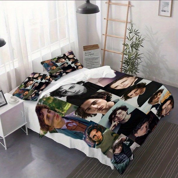 3pcs Timoth\u00E9e Chalamet Duvet Cover Set - Bedding Cover Suitable for Bedroom Decor And RV Bedding Perfect for Halloween And Christmas Gifts (Includes Duvet Cover + Pillowcases