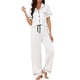 thumbnail image 1 of INSPIRE CHIC Conjunto de Pijama para Mujer Camisa de Botones con Lazo de Manga Corta y Pantalones Pijamas Suaves para Novias Conjunto de Dos Piezas para Descanso L Blanco, 1 of 6