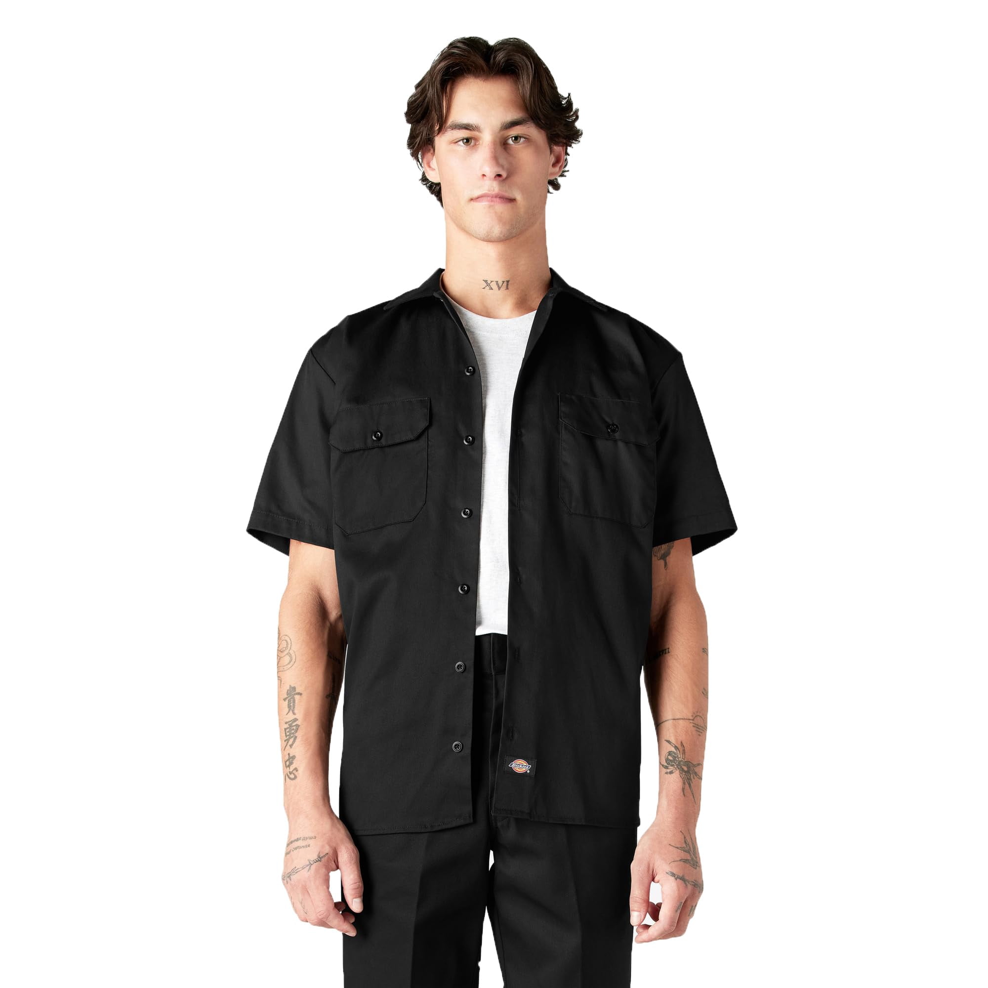 Camisa Dickies De Manga Corta Negra Talla Grande De Sarga Resistente