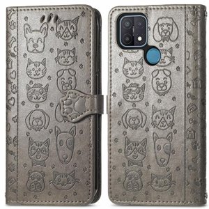 Funda Cartera Foxdock Para Oppo A15 , Flip Pu Con Relieve De Gatos Y Perros, Tarjetero Y Soporte