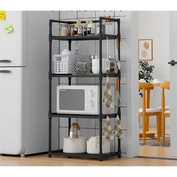 Estante Organizador De Baño Cocina Sala Multifuncional Color Negro 4 Niveles Microondas Resistente