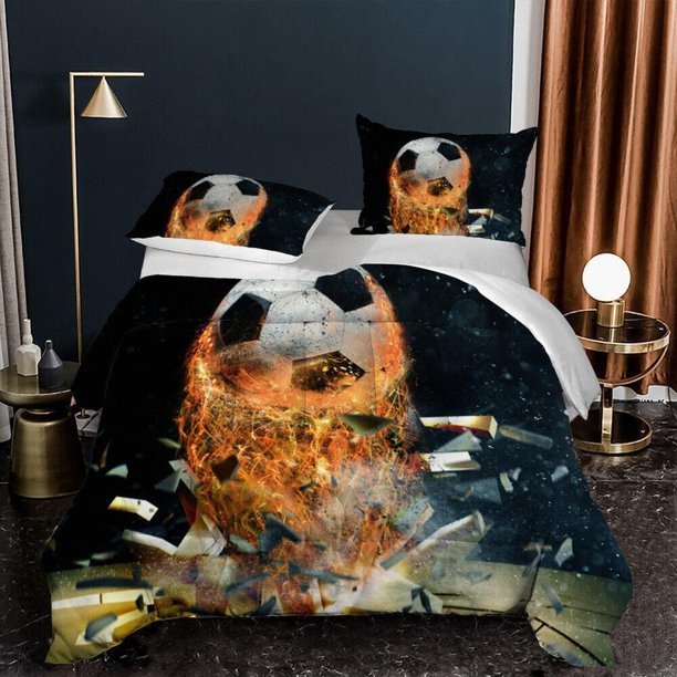 Flame Football Ball World Cup Sports Quilt Duvet Cover Set Kids Doona Cover 3-Piece Bedding Set