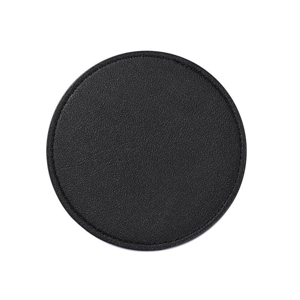 XmhyTop Juego de 4 Posavasos Redondos de Piel Suave con Costura Decorativa, Ideal para Tazas, Mesas de Madera y Decoración Hogar, 4 Pulgadas, Negro