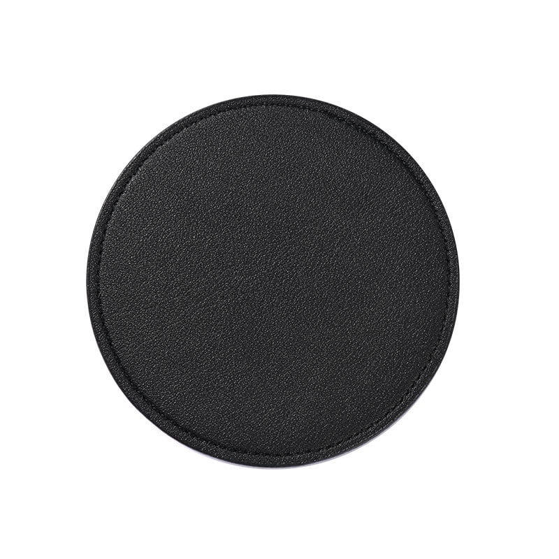 Xmhytop Juego De 4 Posavasos Redondos De Piel Suave Con Costura Decorativa, Ideal Para Tazas, Mesas De Madera Y Decoración Hogar, 4 Pulgadas, Negro